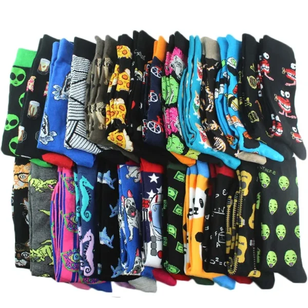 Cotton Happy Funny Socks Men Alien Planet Shark Crazy Design Sokken Unisex Novelty Dinosaur Crew Skateboard Calcetines Hombre