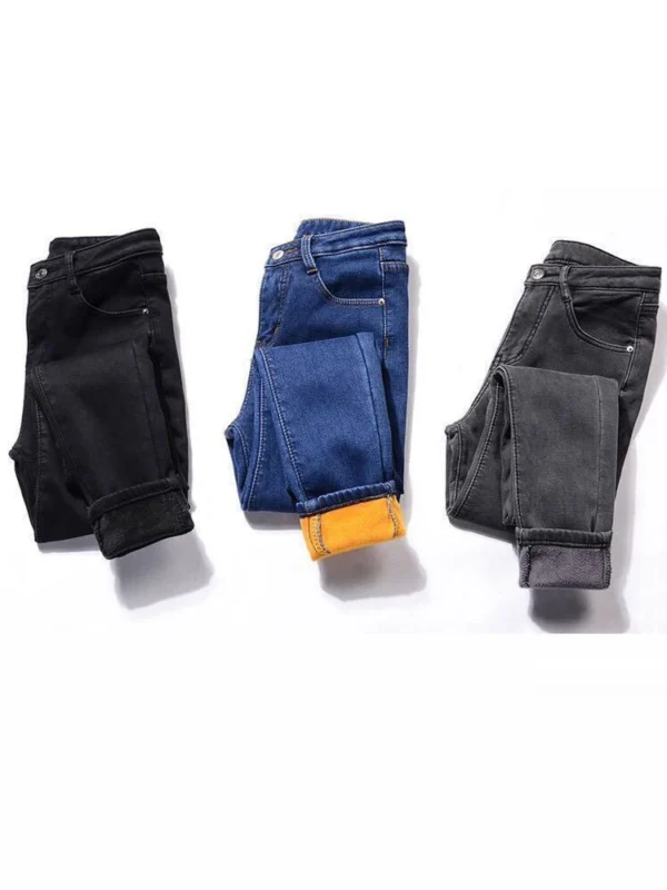 Winter high waist jeans women Thick warm stretch skinny pencil pants Female Simple casual black trousers - Image 5