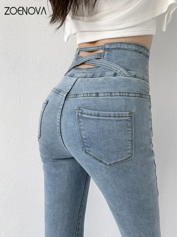 ZOENOVA Skinny Pencil Jeans Four Buttons Vintage High Waist Women Slim Stretch Denim Pants Tight Trousers 2022 Women's Pants