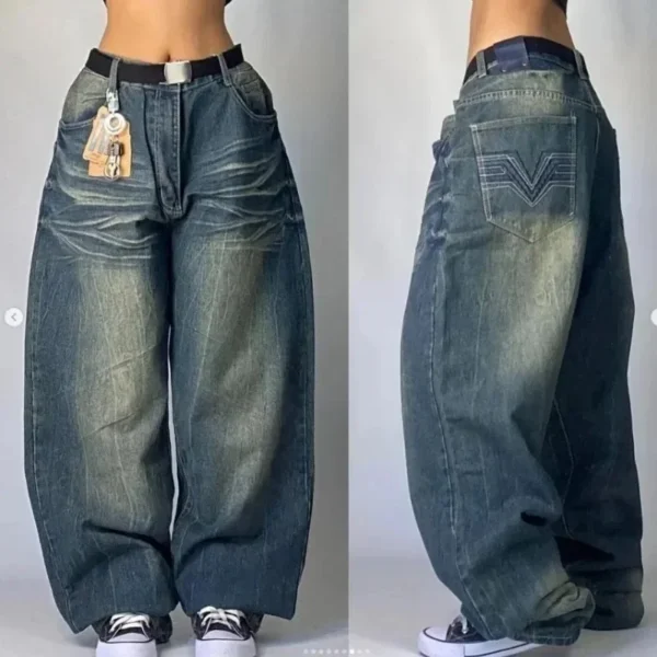 2024 American New Fashion Multi-pocket Washed Baggy Jeans Women Y2K Harajuku Vintage Hip Hop High Waist Casual Wide Leg Pants - Image 4