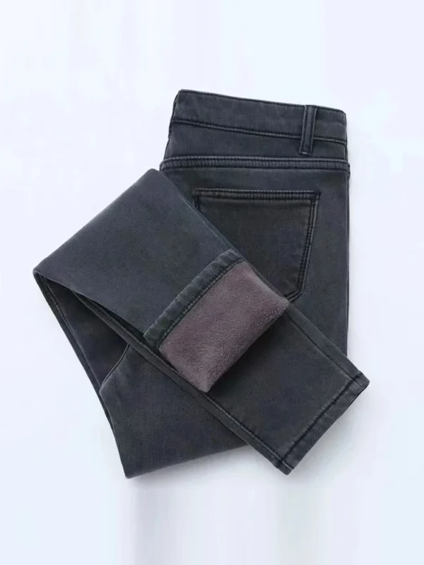 Winter high waist jeans women Thick warm stretch skinny pencil pants Female Simple casual black trousers