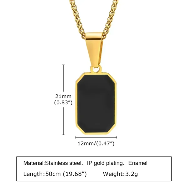 2025 Gold Color Mens Geometric Square Necklaces for Men Black Enamel Rectangle Pendant Chain Men's Necklaces Jewelry - Image 5