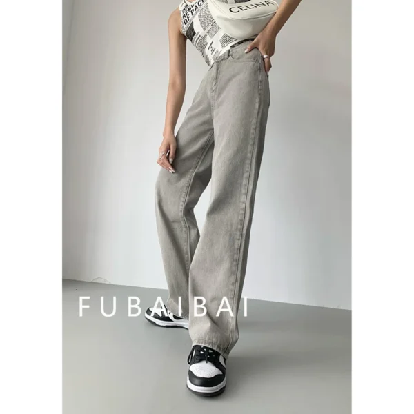 Grey Womens Jeans High Waist Vintage Straight Baggy Denim Pants Streetwear American Style Fashion Casual Wide Leg Denim Trouser - Image 3