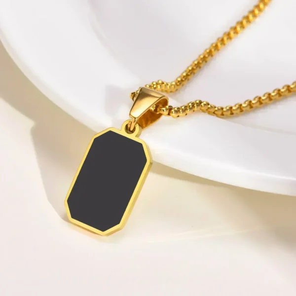 2025 Gold Color Mens Geometric Square Necklaces for Men Black Enamel Rectangle Pendant Chain Men's Necklaces Jewelry - Image 4