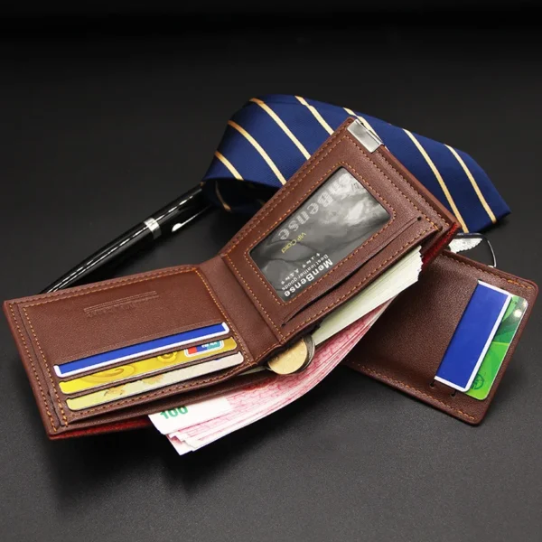 Fashion Men's Wallet PU Leather Short Card Holder Purse for Men Luxury Designer Billfold Male Portable Small Cardholder Wallets - Image 4