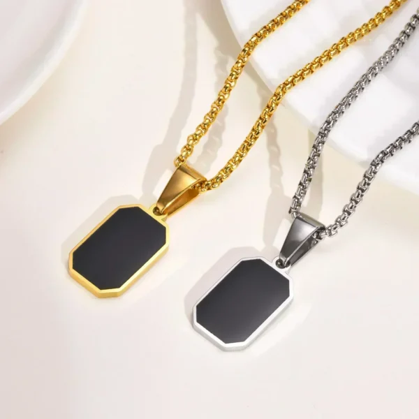 2025 Gold Color Mens Geometric Square Necklaces for Men Black Enamel Rectangle Pendant Chain Men's Necklaces Jewelry - Image 3