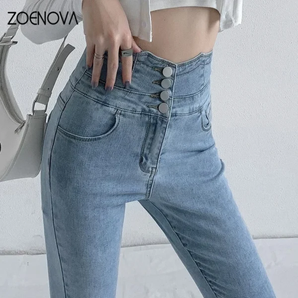 ZOENOVA Skinny Pencil Jeans Four Buttons Vintage High Waist Women Slim Stretch Denim Pants Tight Trousers 2022 Women's Pants - Image 3