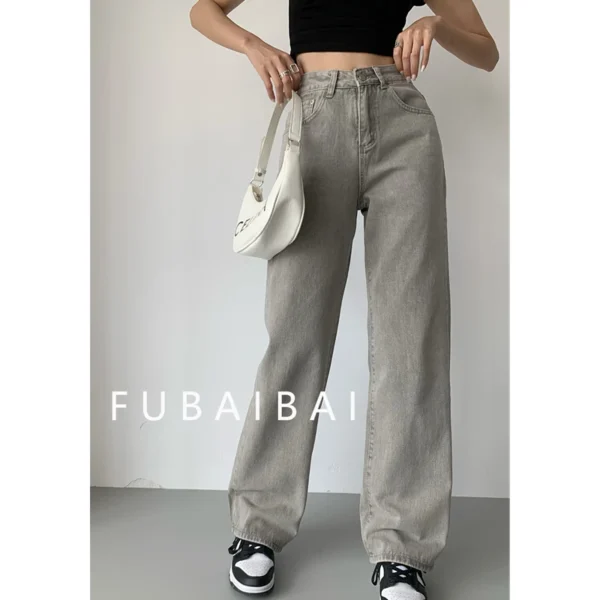 Grey Womens Jeans High Waist Vintage Straight Baggy Denim Pants Streetwear American Style Fashion Casual Wide Leg Denim Trouser - Image 6